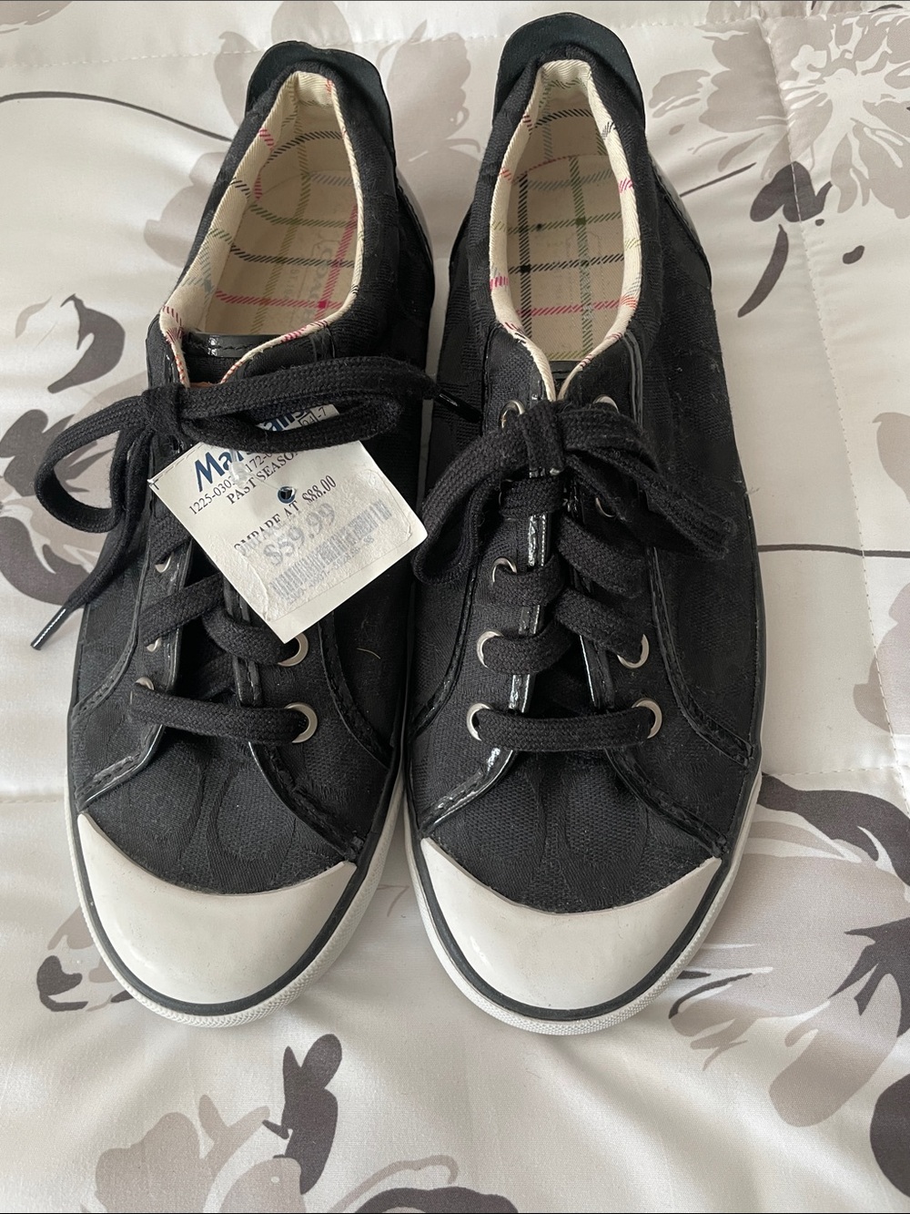 Coach Black Canvas Low-Top Sneakers with White Toe